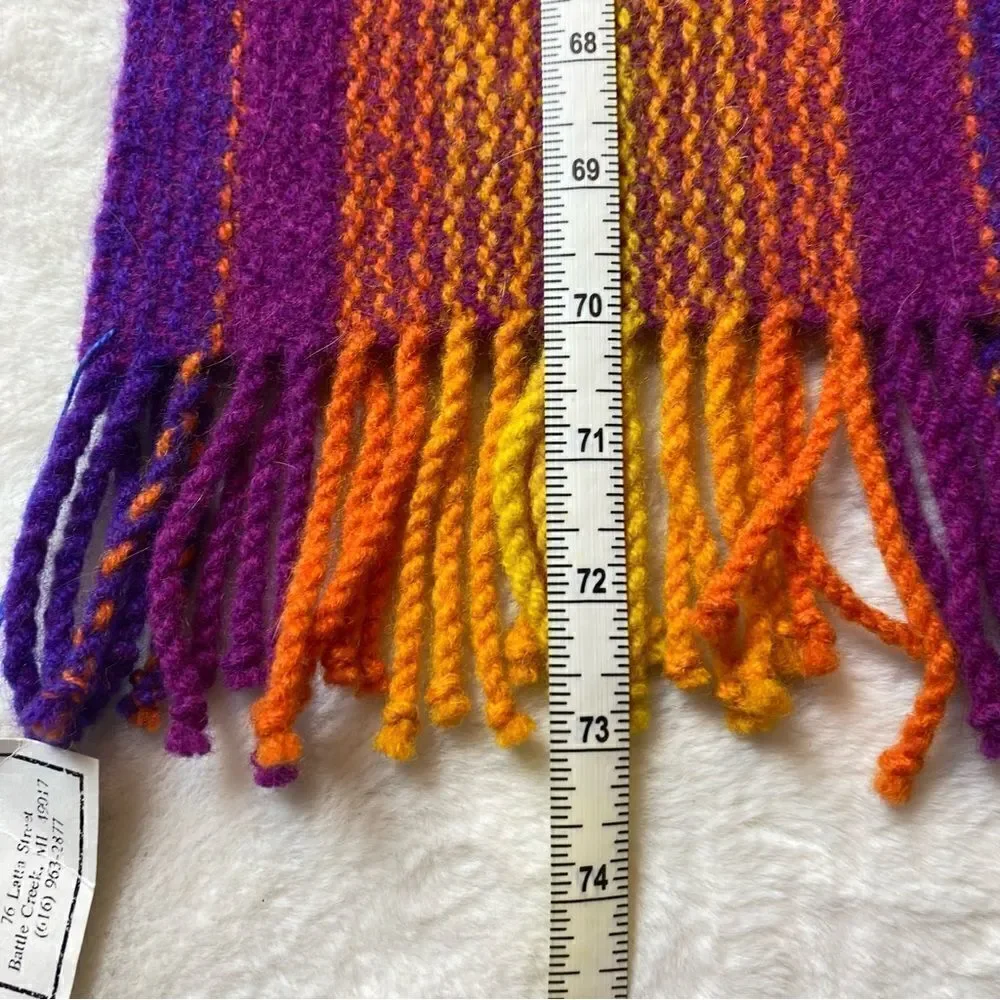 Handwoven Scarf New With Tags 100% Wool Purple Orange and Yellow